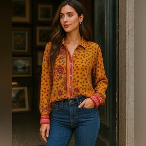 NWT! Artsy Boho Button-Down Shirt